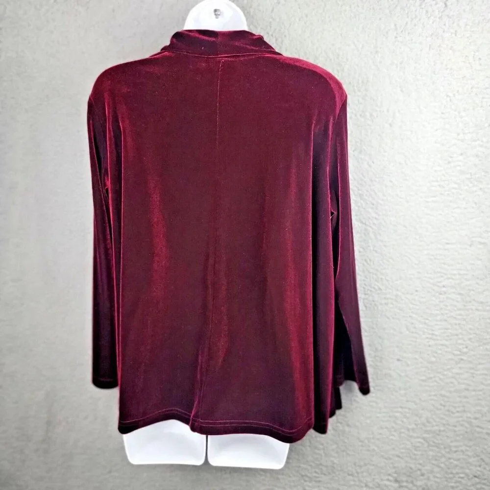 Coldwater Creek Velvet Textured Jacket Wine PM Open Front Luxe Layer